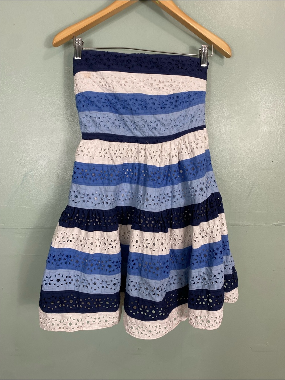 Anthropologie Maeve strapless mini eyelet blue dress small